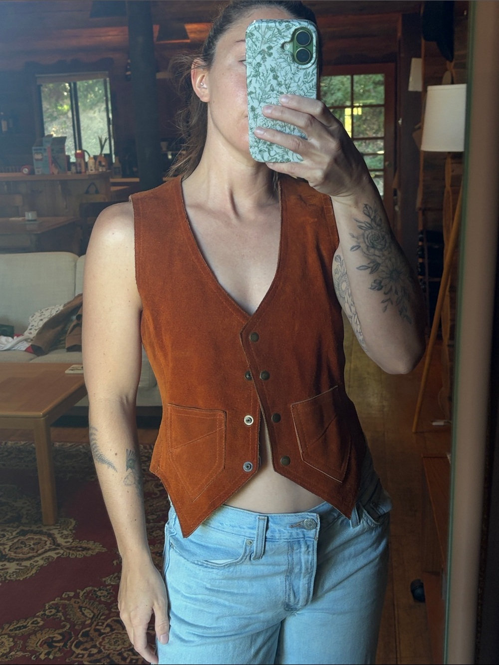 Vintage Suede Button Front Vest